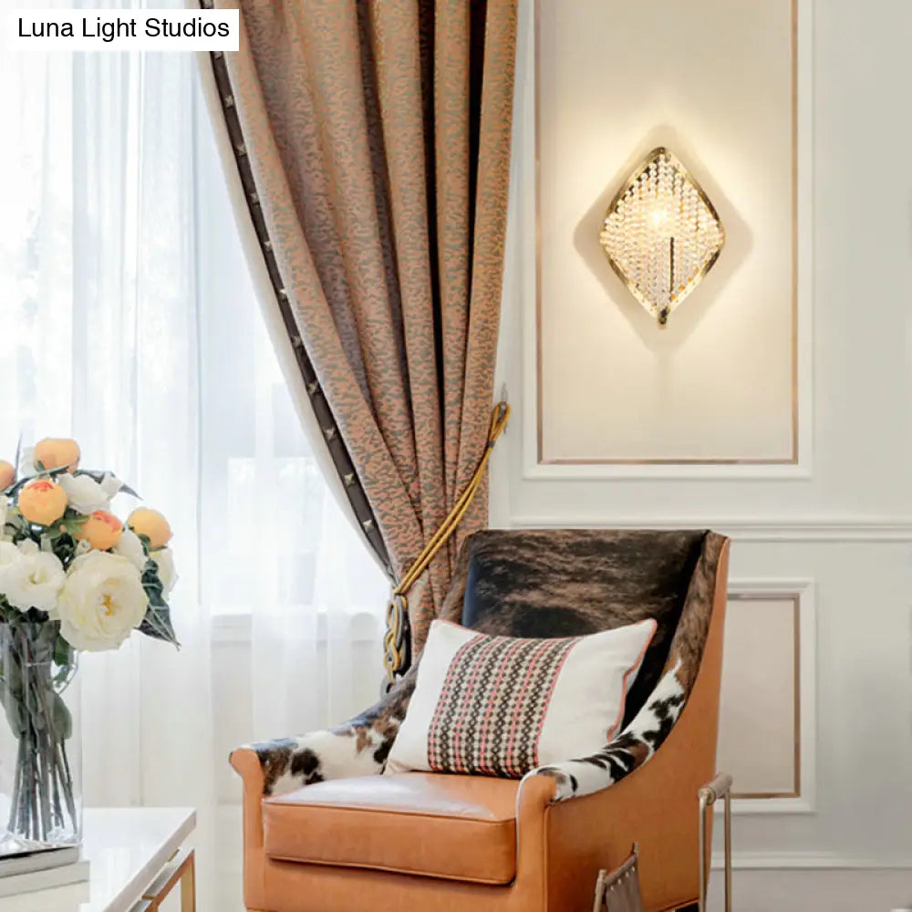 Contemporary Crystal Bead Wall Sconce Light: Rhombus Brass Design