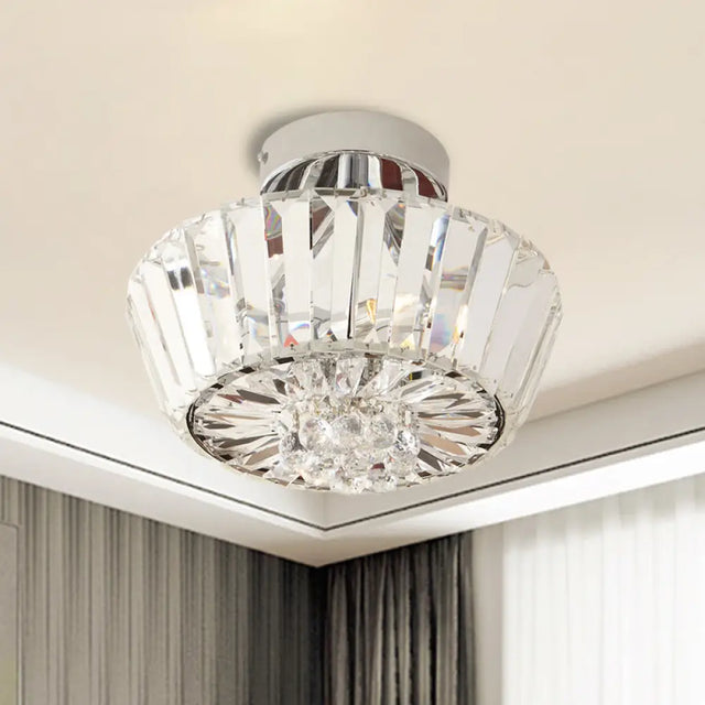 Contemporary Crystal Block 3 - Light Chrome Cone Porch Ceiling Mounted Semi Flush Mount