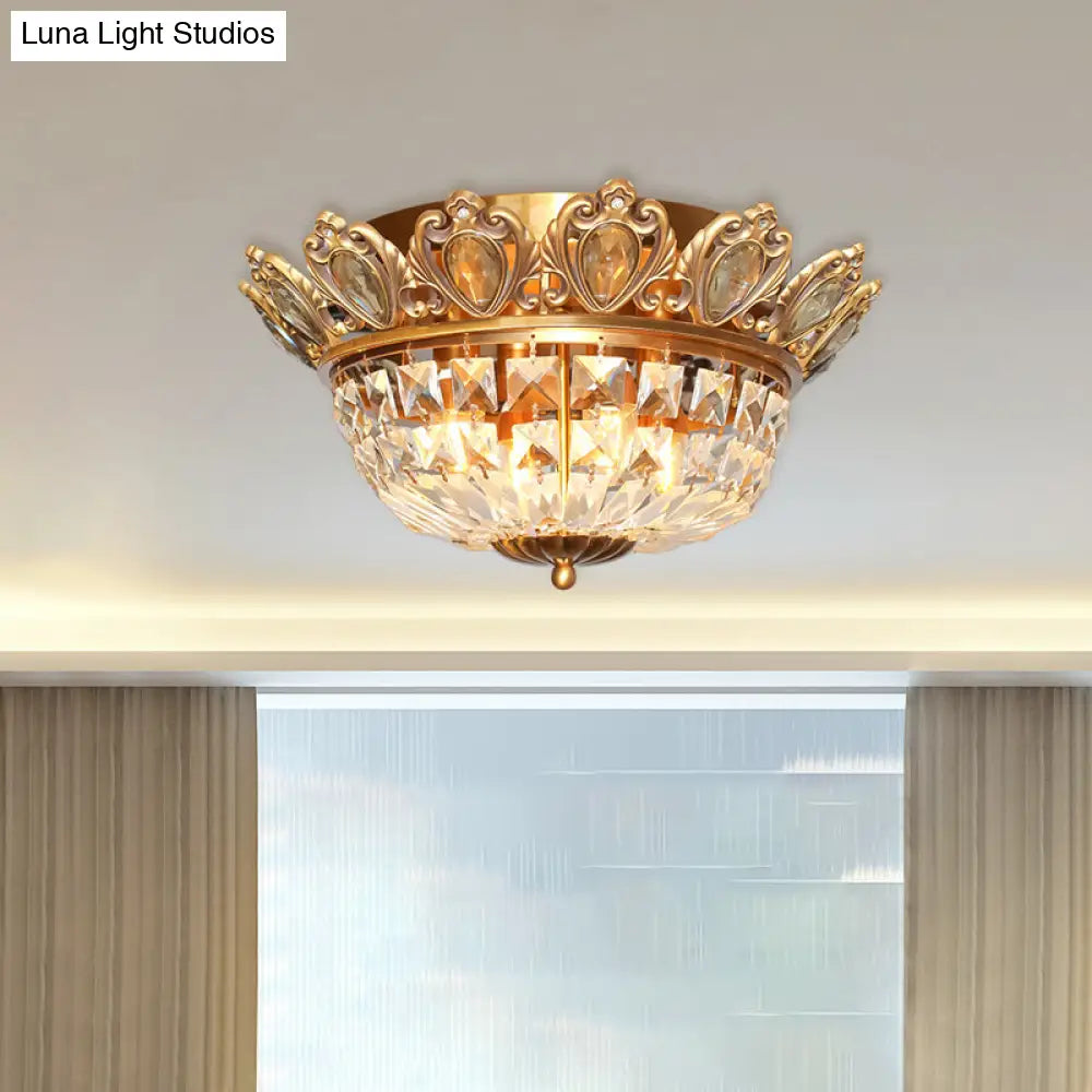 Contemporary Crystal Block Ceiling Light - Flush Mount Lighting With 4 Heads In Gold For Living Room