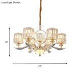 Contemporary Crystal Block Cylinder Suspension Light Chandelier - Silver 6/8-Head Ideal For Dining