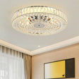 Contemporary Crystal Block Led Chrome Ceiling Fixture - Drum Flush Mount Light 16’/23.5’ Wide / 16’