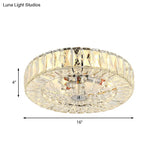Contemporary Crystal Block Led Chrome Ceiling Fixture - Drum Flush Mount Light 16’/23.5’ Wide