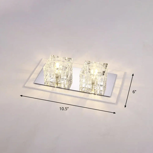 Contemporary Crystal Block Led Flush Mount Ceiling Light With Clear Corridor Illumination 2 / Warm