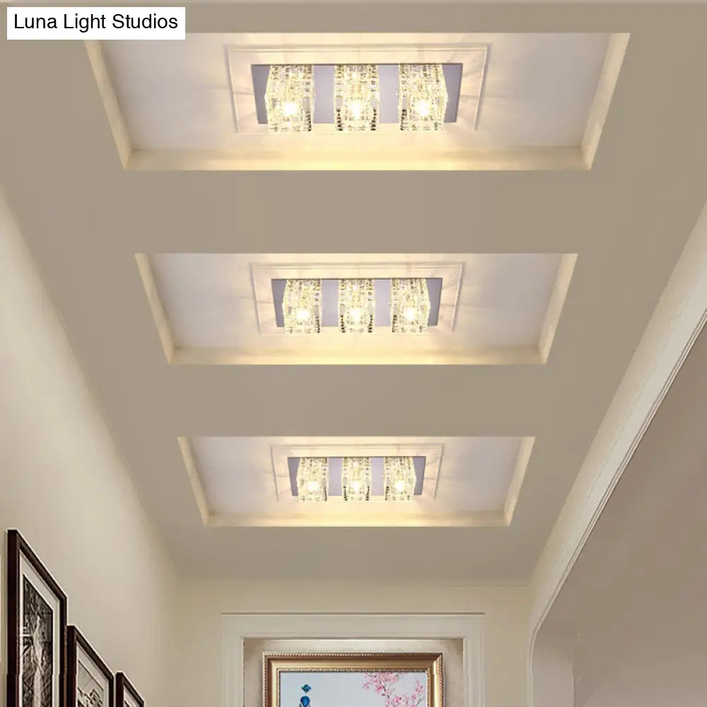Contemporary Crystal Block Led Flush Mount Ceiling Light With Clear Corridor Illumination