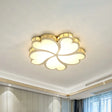 Contemporary Crystal Block Led Gold Ceiling Mounted Fixture - Flower Design With Warm/White Light /
