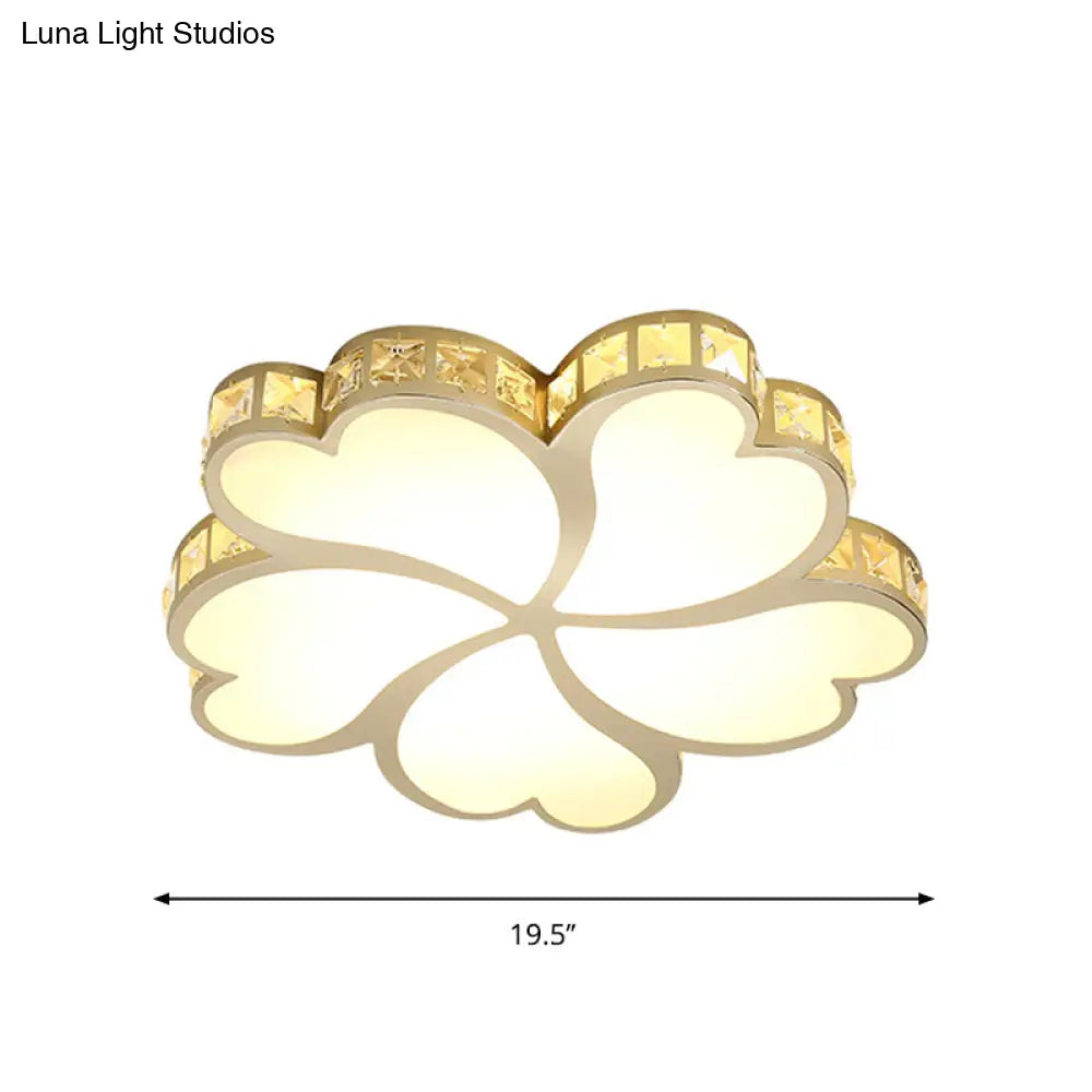Contemporary Crystal Block Led Gold Ceiling Mounted Fixture - Flower Design With Warm/White Light