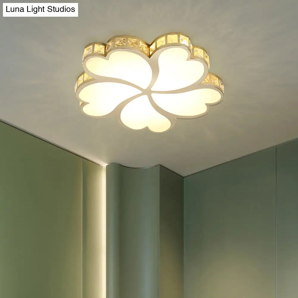 Contemporary Crystal Block Led Gold Ceiling Mounted Fixture - Flower Design With Warm/White Light