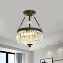 Contemporary Crystal Bowl Semi Flush Light - 4/6 Heads 14.5’/18.5’ Width Ceiling Mount Black
