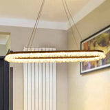 Contemporary Crystal Brown Led Chandelier Pendant Light - Elliptical Suspension Lamp In