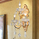Contemporary Crystal Candelabra Wall Lamp - 2-Light Gold Corridor Mount Light