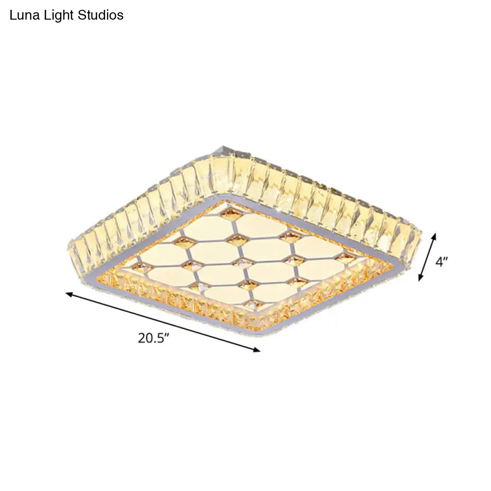 Contemporary Crystal Ceiling Flush Light With Led And White Trellis/Bowknot Design