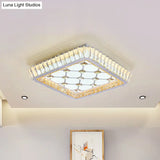 Contemporary Crystal Ceiling Flush Light With Led And White Trellis/Bowknot Design