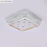 Contemporary Crystal Ceiling Flush Light With Led And White Trellis/Bowknot Design