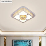 Contemporary Crystal Ceiling Lamp: Round/Flower Led Flushmount Lighting Silver With Warm/White