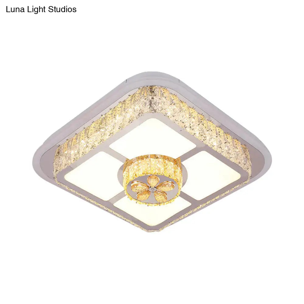 Contemporary Crystal Ceiling Lamp: Round/Flower Led Flushmount Lighting Silver With Warm/White