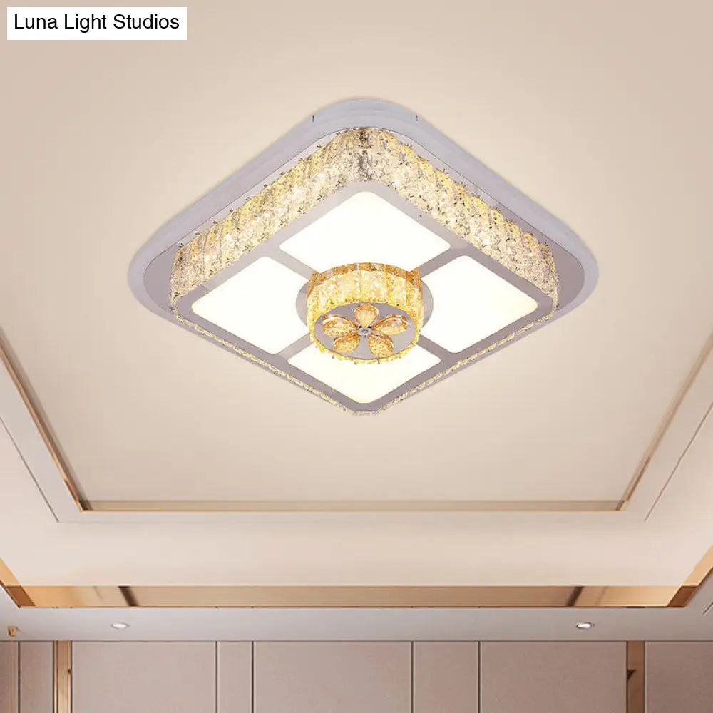 Contemporary Crystal Ceiling Lamp: Round/Flower Led Flushmount Lighting Silver With Warm/White