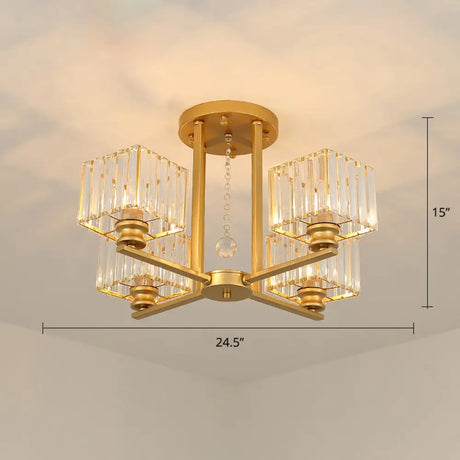 Contemporary Crystal Ceiling Lamp With Prismatic K9 Crystals 4 / Gold