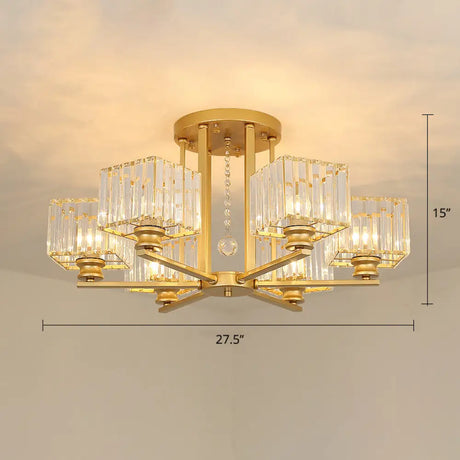 Contemporary Crystal Ceiling Lamp With Prismatic K9 Crystals 6 / Gold