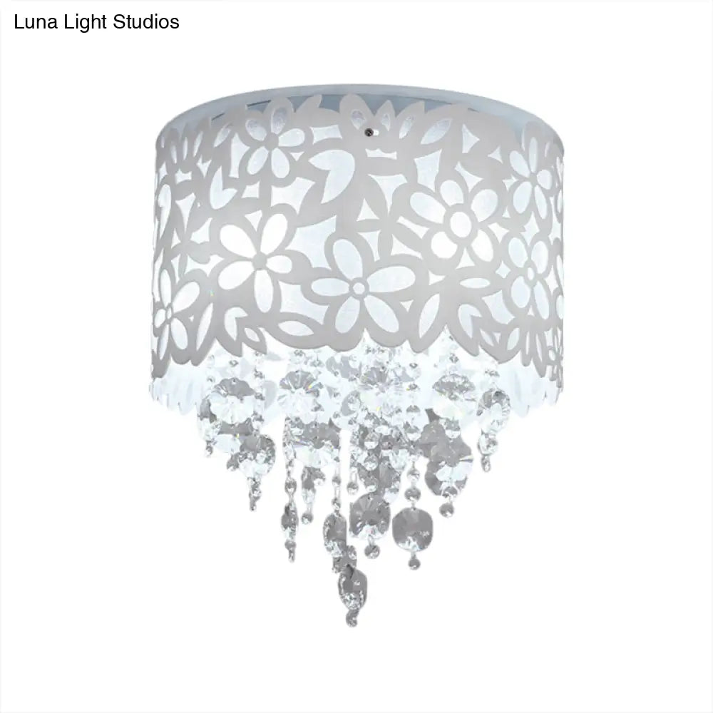 Contemporary Crystal Ceiling Light - 4 - Light White Flush Mount For Bedroom