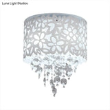 Contemporary Crystal Ceiling Light - 4 - Light White Flush Mount For Bedroom