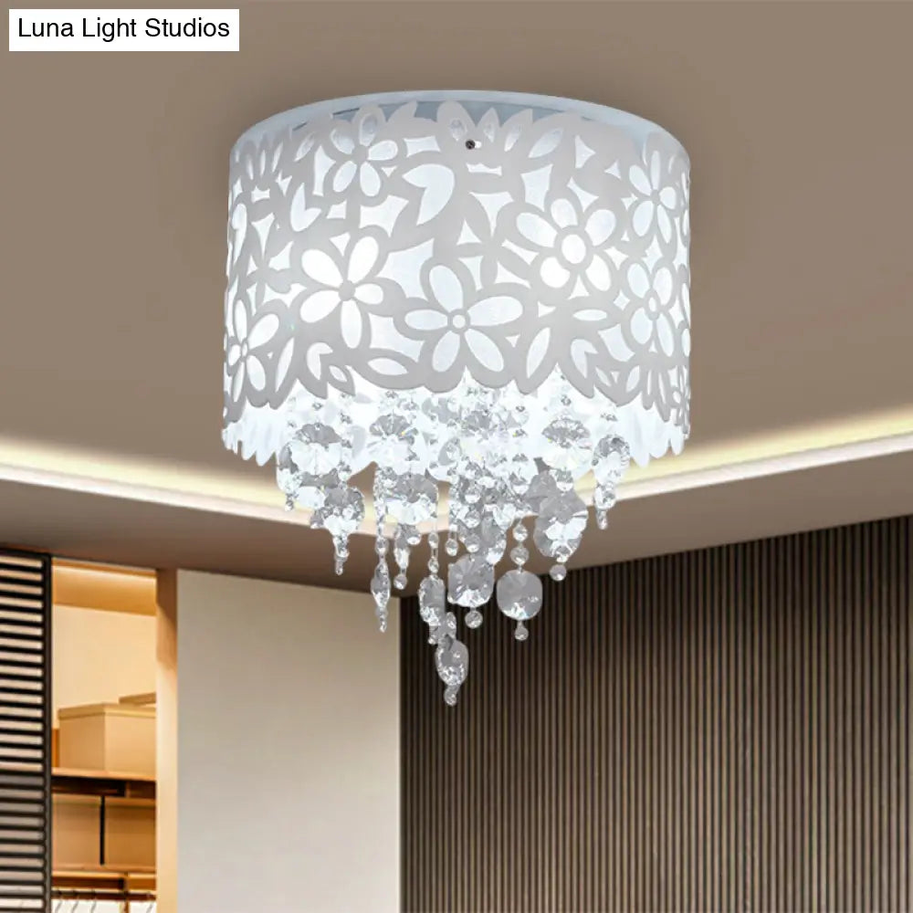 Contemporary Crystal Ceiling Light - 4 - Light White Flush Mount For Bedroom