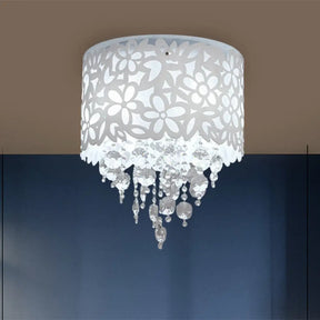 Contemporary Crystal Ceiling Light - 4 - Light White Flush Mount For Bedroom