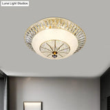 Contemporary Crystal Ceiling Light With White Bowl Shade - Led Flush Mount For Bedroom