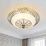 Contemporary Crystal Ceiling Light With White Bowl Shade - Led Flush Mount For Bedroom