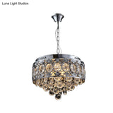 Contemporary Crystal Chandelier: 4-Light Round Ceiling Light In Chrome