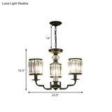 Contemporary Crystal Chandelier: Black Cylinder Pendant Light With Adjustable Chain - 3/6 Lights