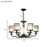 Contemporary Crystal Chandelier: Black Cylinder Pendant Light With Adjustable Chain - 3/6 Lights