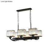 Contemporary Crystal Chandelier With Adjustable Chain - 6/8 Bulbs Black Rectangle Design