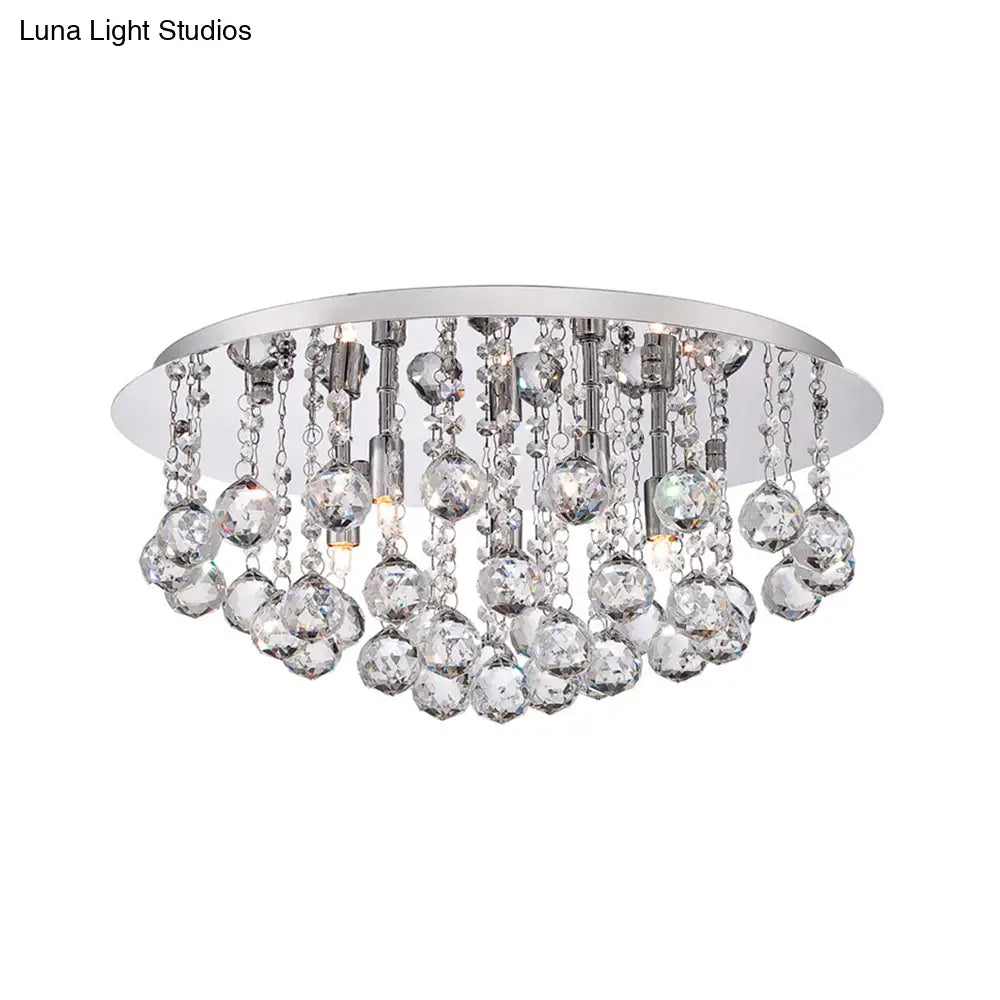 Contemporary Crystal Chrome Ceiling Light - Cascading Flush Mount 3/4/6 Lights 8’/14’/19.5’ Wide
