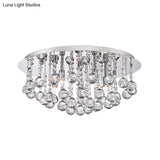 Contemporary Crystal Chrome Ceiling Light - Cascading Flush Mount 3/4/6 Lights 8’/14’/19.5’ Wide