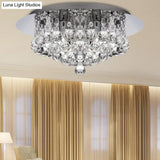 Contemporary Crystal Chrome Ceiling Light - Cascading Flush Mount 3/4/6 Lights 8’/14’/19.5’ Wide