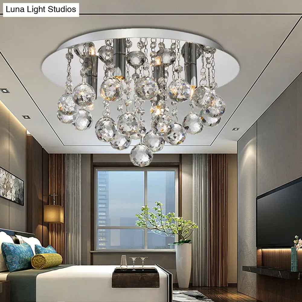 Contemporary Crystal Chrome Ceiling Light - Cascading Flush Mount 3/4/6 Lights 8’/14’/19.5’ Wide