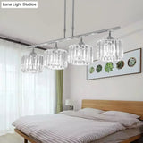 Contemporary Crystal Chrome Drum Chandelier Light With 3/4 Pendant Bulbs - Perfect For Bedroom