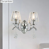 Contemporary Crystal Conical Wall Sconce - 2-Light Silver Lighting For Living Room