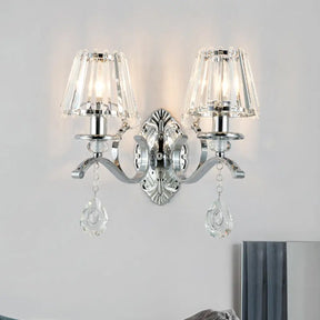 Contemporary Crystal Conical Wall Sconce - 2-Light Silver Lighting For Living Room