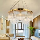 Contemporary Crystal Curtain Chandelier Light With 5 Clear Glass Heads For Living Room Ceiling