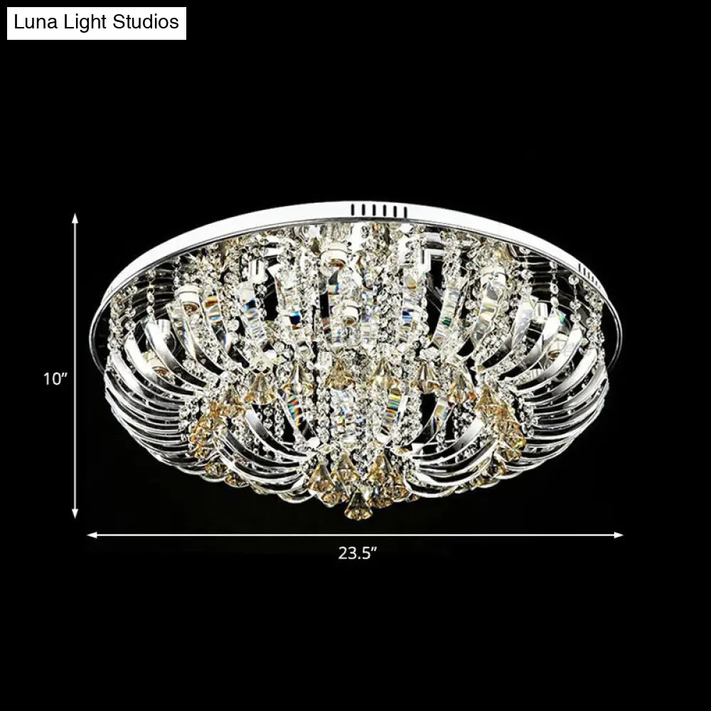 Contemporary Crystal Dome Flush Mount Light - 9/12 Lights 23.5’/31.5’ Wide Chrome Ceiling Fixture