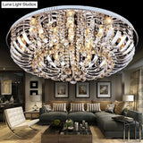 Contemporary Crystal Dome Flush Mount Light - 9/12 Lights 23.5’/31.5’ Wide Chrome Ceiling Fixture