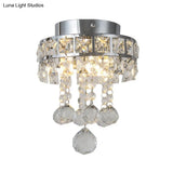 Contemporary Crystal Draping Ceiling Fixture: Ring Frame Silver Semi Flush Light