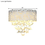 Contemporary Crystal Drop Led Flush Light - White 8/12 Heads 18’/23.5’/12.5’ Wide