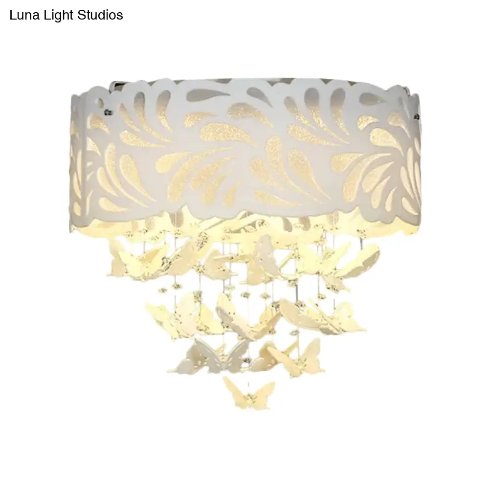 Contemporary Crystal Drop Led Flush Light - White 8/12 Heads 18’/23.5’/12.5’ Wide