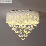 Contemporary Crystal Drop Led Flush Light - White 8/12 Heads 18’/23.5’/12.5’ Wide