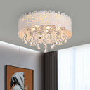 Contemporary Crystal Drop Led Flush Mount Ceiling Lamp - White Conical Design With Remote Control