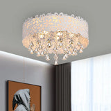 Contemporary Crystal Drop Led Flush Mount Ceiling Lamp - White Conical Design With Remote Control