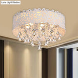 Contemporary Crystal Drop Led Flush Mount Ceiling Lamp - White Conical Design With Remote Control