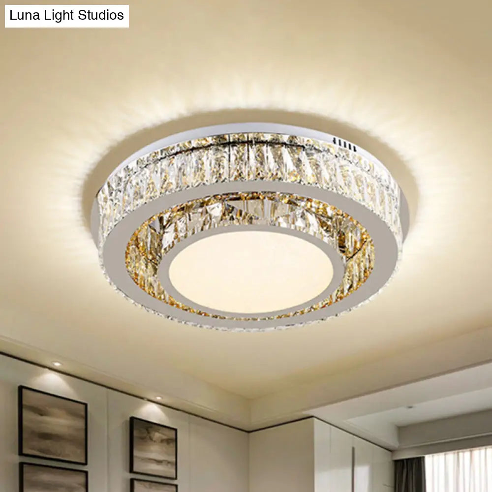 Contemporary Crystal Drum Ceiling Lamp With Led Lighting In Nickel Finish